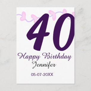 40歳の誕生日にお名前と日付と年を入れた紫の花のピン ポストカード