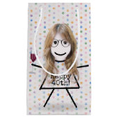 40歳の誕生日にワインを飲む女の子 スモールペーパーバッグ (正面)