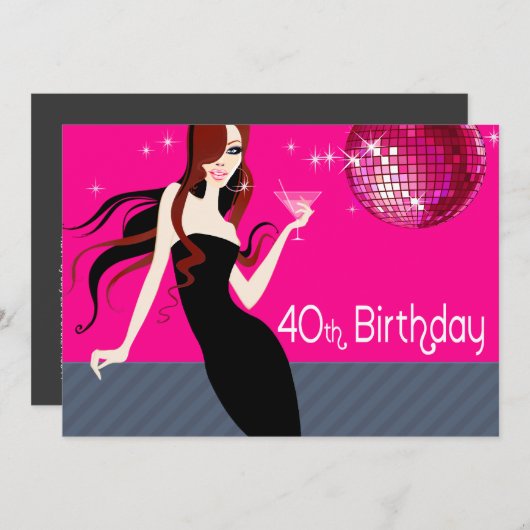 40歳の誕生日に咲くカクテルパーティー 招待状 (正面/裏面)