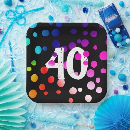 40歳の誕生日に誕生した虹の点 ペーパープレート (パーティー)