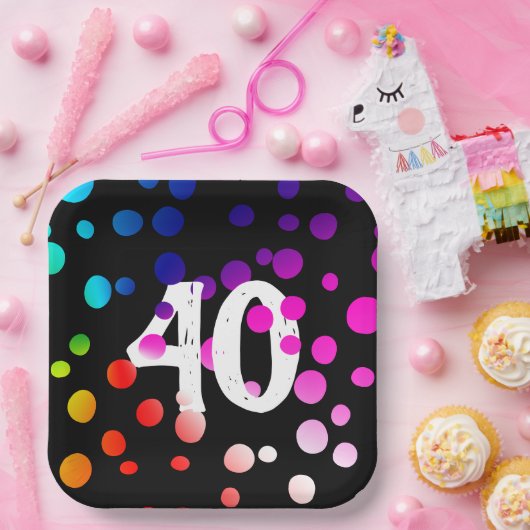 40歳の誕生日に誕生した虹の点 ペーパープレート (パーティー)