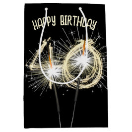 40歳の誕生日に輝くゴールドスパークラー ミディアムペーパーバッグ