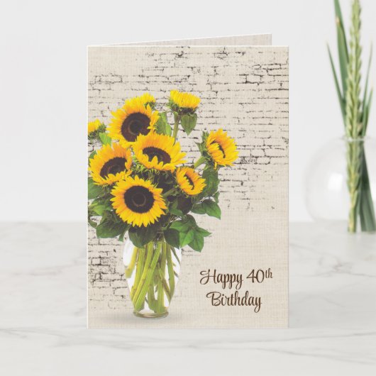 40歳の誕生日のひまわり花束オンブリック カード (正面)