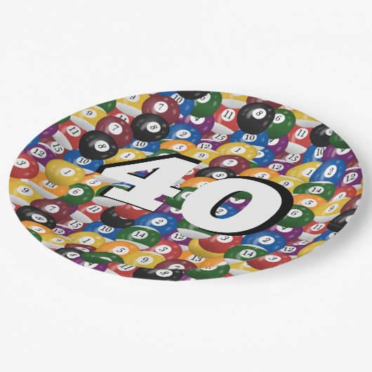 40歳の誕生日のビリヤード・ボール ペーパープレート (アングル)