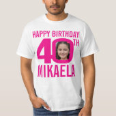 40歳の誕生日のピンクの名前をカスタムすると写真テンプレート Tシャツ (正面)
