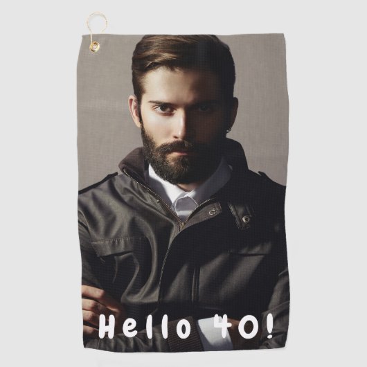 40歳の誕生日の写真こんにちは40男 ゴルフタオル (正面)