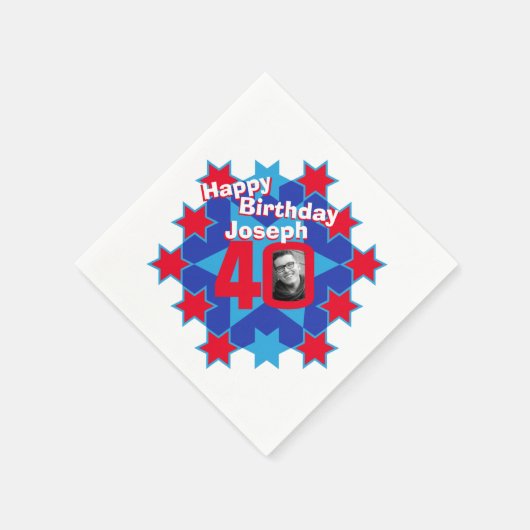 40歳の誕生日の写真とレッドスターナプキンスの名前 スタンダードカクテルナプキン (角)