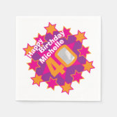 40歳の誕生日の写真と名前ピンクスターナプキン スタンダードカクテルナプキン (正面)