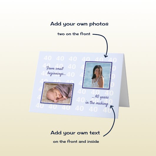 40歳の誕生日の写真と文字ブルー カード