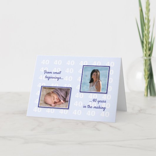 40歳の誕生日の写真と文字ブルー カード (正面)