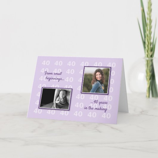 40歳の誕生日の写真と文字薄紫 カード (正面)
