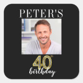40歳の誕生日の写真のラベル スクエアシール (正面)