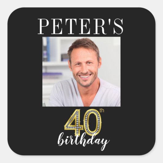 40歳の誕生日の写真のラベル スクエアシール (正面)