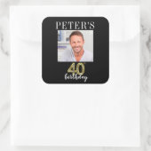 40歳の誕生日の写真のラベル スクエアシール (バッグ)