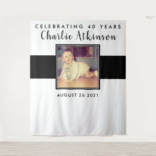 40歳の誕生日の写真の背景バナー タペストリー (正面)