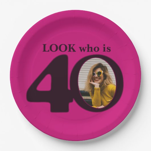 40歳の誕生日の写真はダークピンクの紙プレート ペーパープレート (正面)