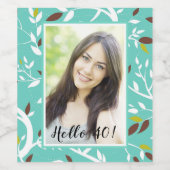 40歳の誕生日の写真ティール（緑がかった色）植物模様 ワインラベル (シングルラベル)