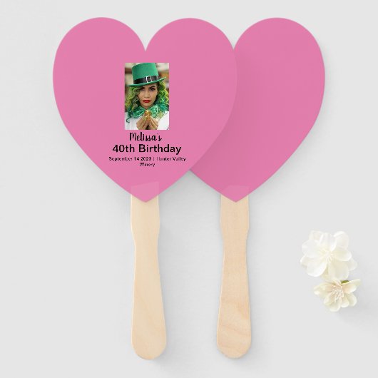 40歳の誕生日の写真パーソナライズされたピンク ハンドファン (正面&裏面)