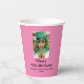 40歳の誕生日の写真パーソナライズされたピンク 紙コップ (正面)