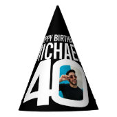 40歳の誕生日の写真パーソナライズされた白い黒 パーティーハット (正面)