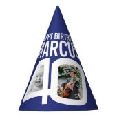 40歳の誕生日の写真パーソナライズされた青い白 パーティーハット (正面)