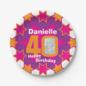 40歳の誕生日の写真名ピンクスター紙プレート ペーパープレート (正面)