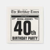 40歳の誕生日の古い新聞おもしろいユニークカスタム スタンダードカクテルナプキン (正面)