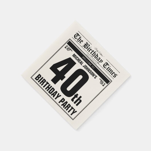 40歳の誕生日の古い新聞おもしろいユニークカスタム スタンダードカクテルナプキン (角)