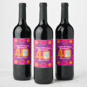 40歳の誕生日の名前ピンクのフォトカスタムワインラベル ワインラベル (ボトル)