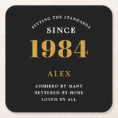 40歳の誕生日の名前Yearブラック金ゴールドシック スクエアペーパーコースター (正面)