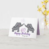 40歳の誕生日の妻かわいい象のカード カード (黄色い花)