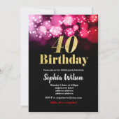 40歳の誕生日の招待グリッターエレガントピンク赤 招待状 (正面)