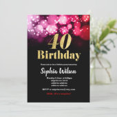 40歳の誕生日の招待グリッターエレガントピンク赤 招待状 (スタンド正面)