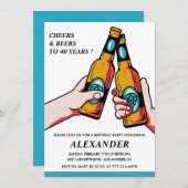 40歳の誕生日の招待応援とビアーズメンブルー 招待状 (正面/裏面)