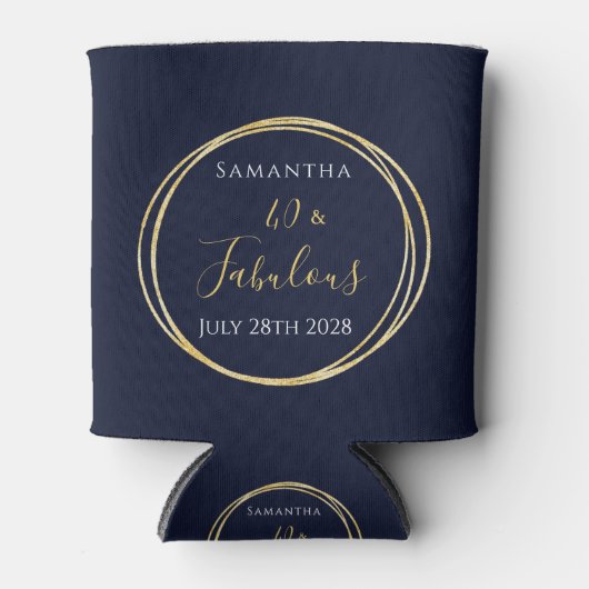 40歳の誕生日の海軍金ゴールドパーソナライズされたパーティー好意 缶クーラー (正面)