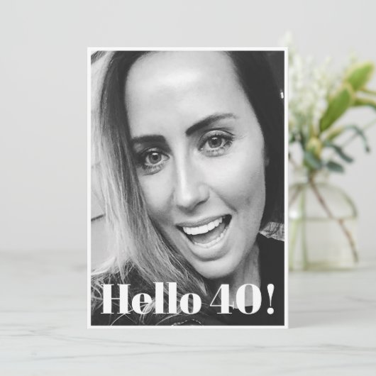 40歳の誕生日の白黒モダン写エレガント真 招待状 (スタンド正面)