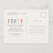 40歳の誕生日の素モダン朴な高級タイポグラフィ インビテーションポストカード (裏面)