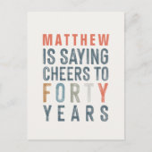 40歳の誕生日の素モダン朴な高級タイポグラフィ インビテーションポストカード (正面)