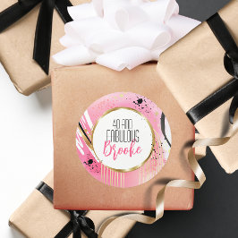 40歳の誕生日の素晴らしい抽象芸術ピンクブラックレトロ ラウンドシール