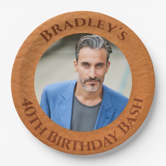 40歳の誕生日の茶色の革 ペーパープレート (正面)