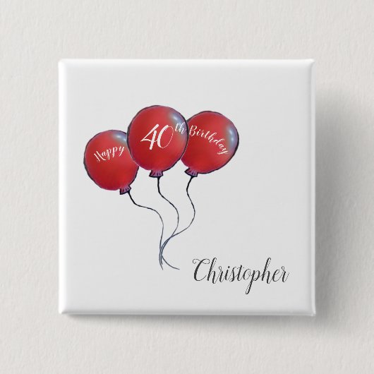 40歳の誕生日の赤い風船の贈り物 缶バッジ (正面)