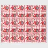 40歳の誕生日の赤の白のルック40カスタムの写真名 ラッピングペーパー (フラット)