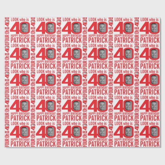 40歳の誕生日の赤の白のルック40カスタムの写真名 ラッピングペーパー (フラット)