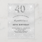 40歳の誕生日の銀のグリッターきらめく華やかな インビテーションポストカード (正面)