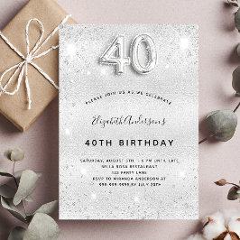 40歳の誕生日の銀のグリッターは輝く 招待状