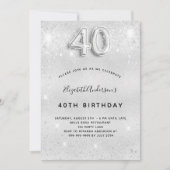 40歳の誕生日の銀のグリッターは輝く 招待状 (正面)