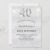 40歳の誕生日の銀のグリッターは輝く 招待状 (正面)