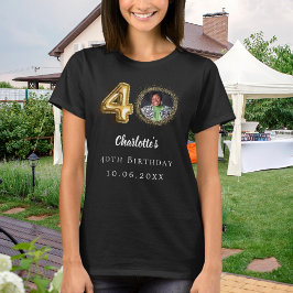 40歳の誕生日の黒い金ゴールド写真 Tシャツ