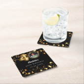 40歳の誕生日の黒い金ゴールド星写真 スクエアペーパーコースター (インサイチュ)