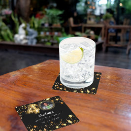 40歳の誕生日の黒い金ゴールド星写真 スクエアペーパーコースター